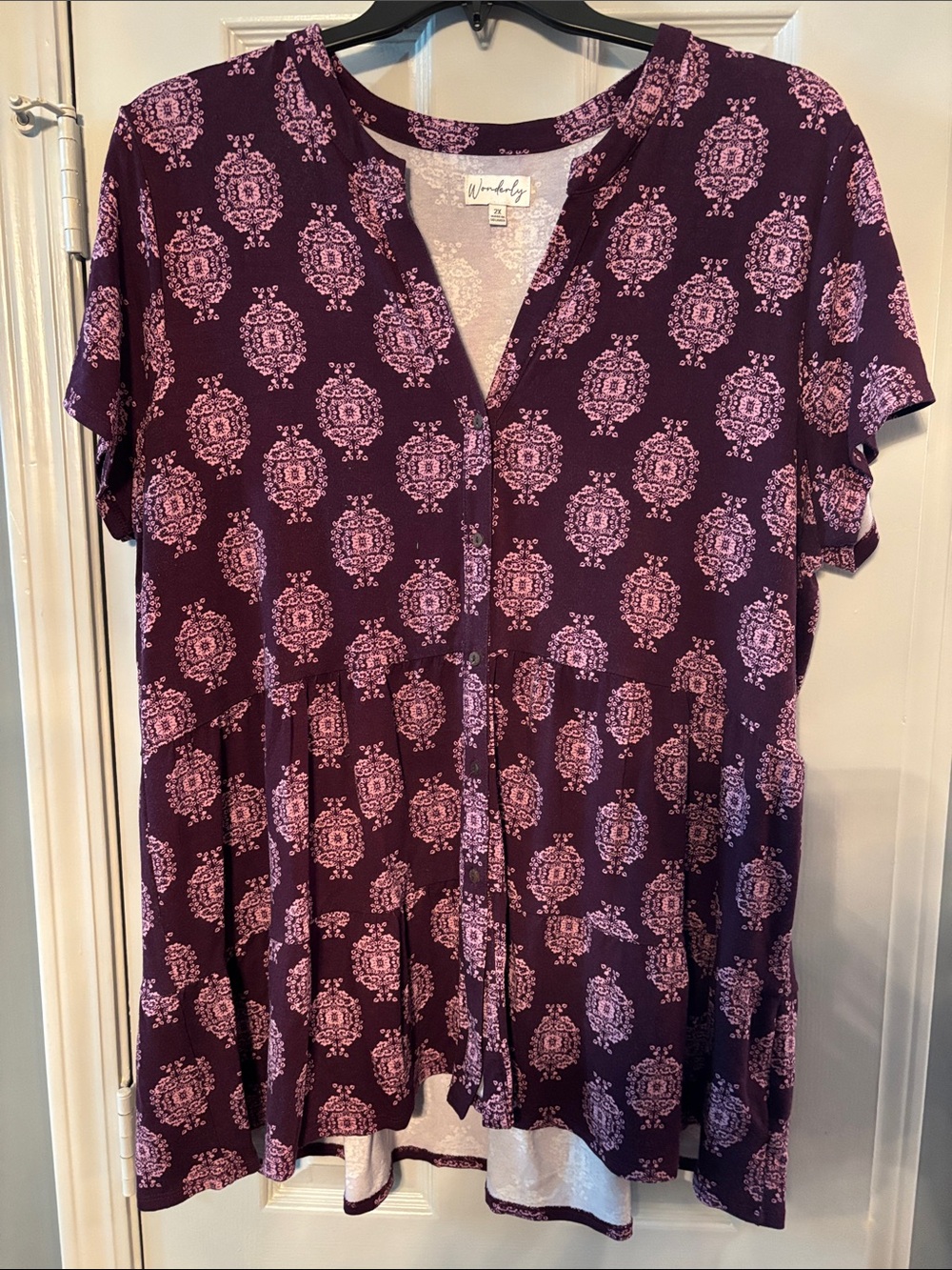 Wonderly Purple Heavier Weight Tunic Top with Pink Designs